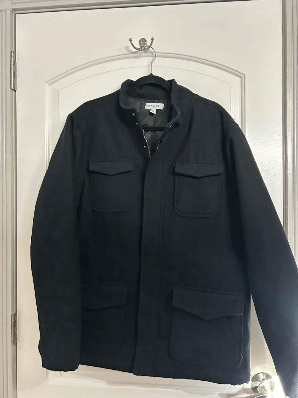 The Rail Military Field Wool Blend Jacket Size XL Black Minimalist Chic Utility